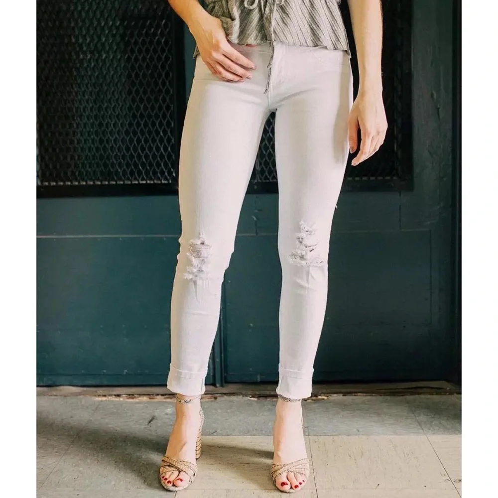 NEW KanCan Destroyed White Stretch Skinny Jeans 24 / 0 - Picture 1 of 12